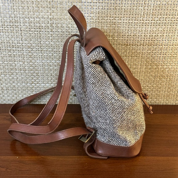 🌟2xHP🌟VTG 1980s-90s L.L. Bean Tan Leather & Tweed Back Pack - Picture 11 of 16